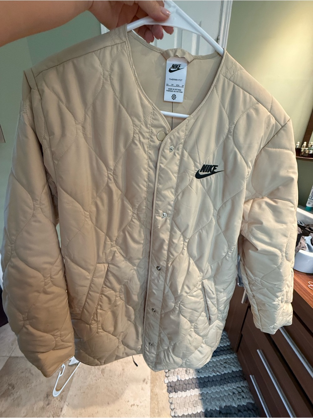 Nike Therma-FIT Quilted Snap Jacket in Light Beige